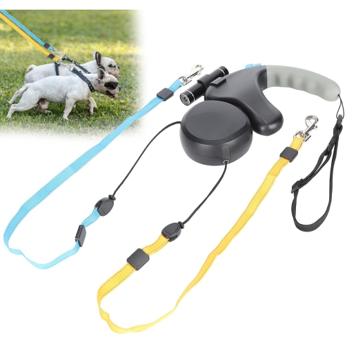 Explosion-Proof Double Dog Leash - 3M Retractable with 360° Rotation, Individual Lock Buttons, LED Light & Soft Rubber Handle for 2 Small/Medium Dogs