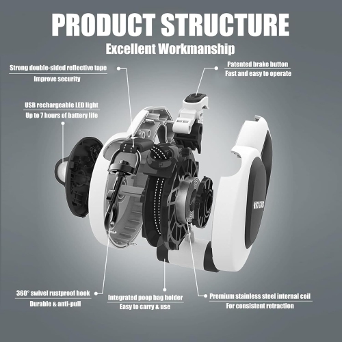 Pet Automatic Retractable Dog Leash - 5m with USB Rechargeable LED Light, Reflective Leash, Poop Bag Dispenser, and Non-Slip Handle - Explosion-Proof