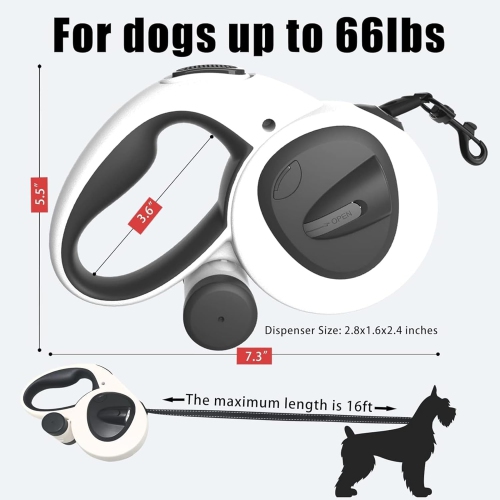 Pet Automatic Retractable Dog Leash - 5m with USB Rechargeable LED Light, Reflective Leash, Poop Bag Dispenser, and Non-Slip Handle - Explosion-Proof