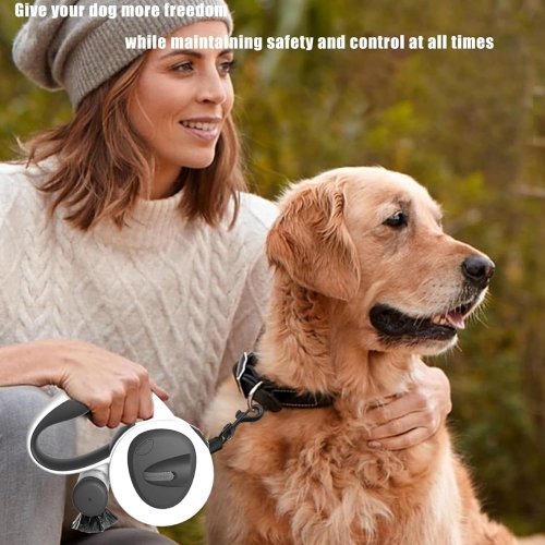 Pet Automatic Retractable Dog Leash - 5m with USB Rechargeable LED Light, Reflective Leash, Poop Bag Dispenser, and Non-Slip Handle - Explosion-Proof