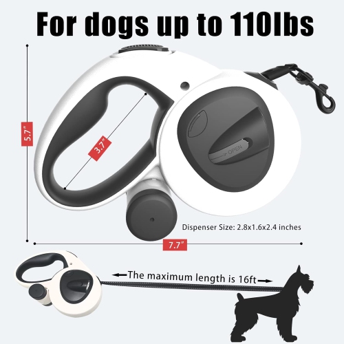 Pet Automatic Retractable Dog Leash - 5m with USB Rechargeable LED Light, Reflective Leash, Poop Bag Dispenser, and Non-Slip Handle - Explosion-Proof