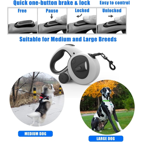 Pet Automatic Retractable Dog Leash - 5m with USB Rechargeable LED Light, Reflective Leash, Poop Bag Dispenser, and Non-Slip Handle - Explosion-Proof