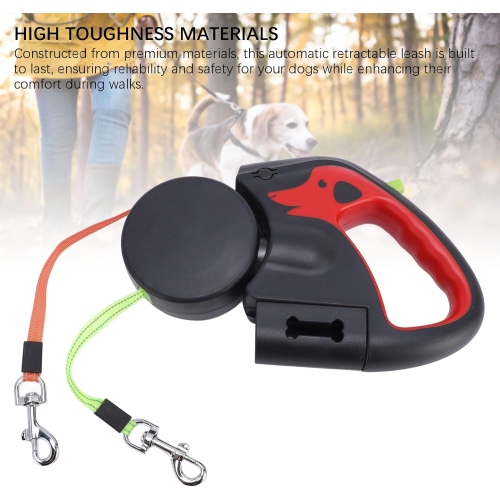 Laisse pour chien double rétractable de 3 m - avec LED léger, matériau en nylon haute résistance, adaptée aux chiens pesant jusqu'à 30&nbsp;kg,