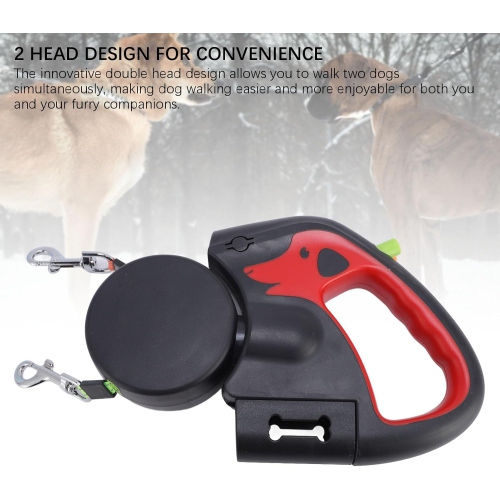 Laisse pour chien double rétractable de 3 m - avec LED léger, matériau en nylon haute résistance, adaptée aux chiens pesant jusqu'à 30&nbsp;kg,