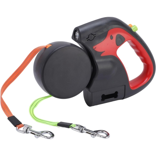 Laisse pour chien double rétractable de 3 m - avec LED léger, matériau en nylon haute résistance, adaptée aux chiens pesant jusqu'à 30&nbsp;kg,