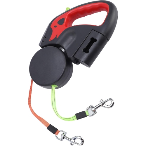 Laisse pour chien double rétractable de 3 m - avec LED léger, matériau en nylon haute résistance, adaptée aux chiens pesant jusqu'à 30&nbsp;kg,
