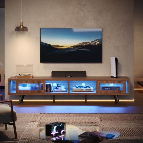 Bestier – Meuble pour téléviseur moderne de 70 po, console multimédia LED avec système d'organisation des câbles