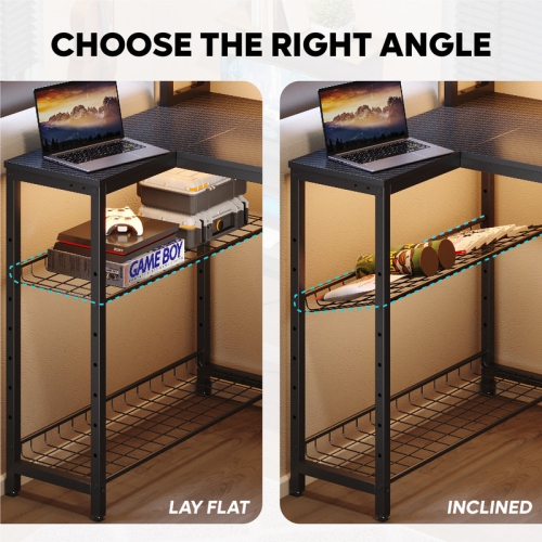 Bestier 71.5" W LED Gaming Desk with Power Outlet, L-Shaped Computer Desk with Monitor Stand