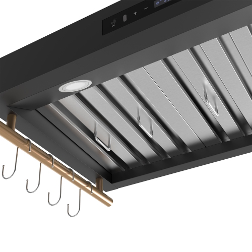 Forno Venezia 36 Inch Wall-Mounted Range Hood in Black with Touch Controls and Baffle Filters