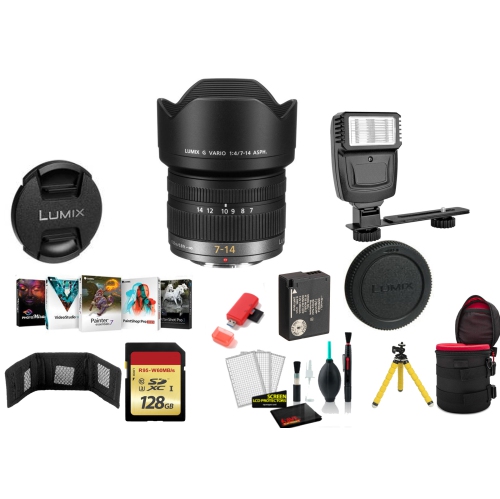 Panasonic Lumix G Vario 7-14mm f/4 ASPH. Lens with 128GB Memory Card and More