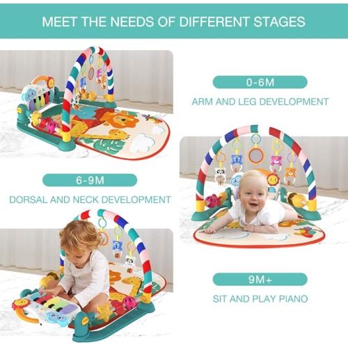 Eners Baby Gyms Play Mats Musical Activity Center Kick & Play Piano Gym Tummy Time Padded Mat for Newborn Toddler Infants