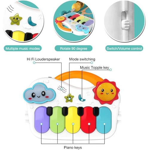 Eners Baby Gyms Play Mats Musical Activity Center Kick & Play Piano Gym Tummy Time Padded Mat for Newborn Toddler Infants