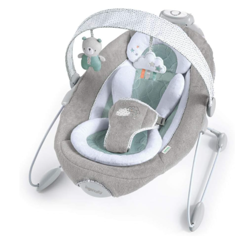 Siège sauteur automatique SmartBounce d'Ingenuity avec bruit blanc, musique, barre de jouets et 2 jouets en peluche pour bébé, 0-6 mois jusqu'à