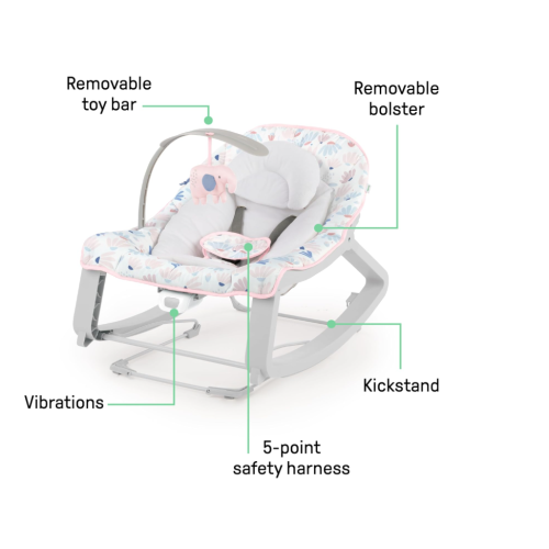 Ingenuity – Siège sauteur vibrant 3-en-1 Keep Cozy Grow With Me, berceuse, vibrations et barre de jouets, 0-30 mois jusqu'à 40&nbsp;lb