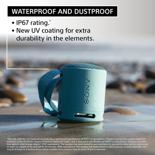 Sony SRS-XB100 Wireless Bluetooth Portable Lightweight Super-Compact Travel Speaker, Extra-Durable IP67 Waterproof & Dustproof, 16 Hour Battery,