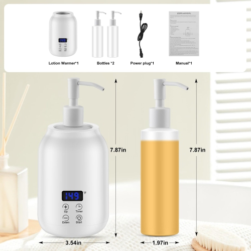 Massage Oil & Body Lotion Warmer Dispenser, Electric Massage Oil Digital Heater with Two Oil Bottles for Gel, Lube, Coconut Oil, Hand Cream