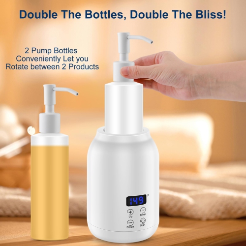 Massage Oil & Body Lotion Warmer Dispenser, Electric Massage Oil Digital Heater with Two Oil Bottles for Gel, Lube, Coconut Oil, Hand Cream