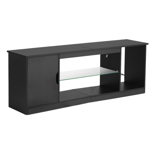 VEVOR TV Stand for TVs up to 65 inch, Modern Entertainment Center with Light Strip, Wooden TV Cabinet Storage with Glass Shelf and Adjustable