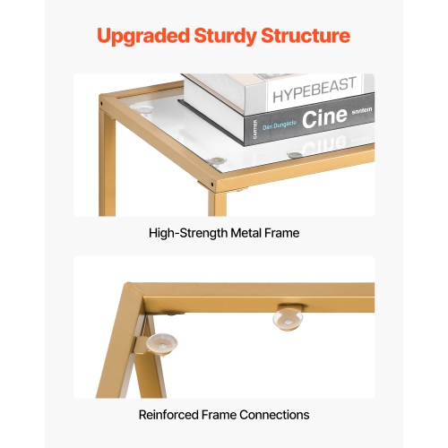 Console en verre à 3 niveaux VEVOR, table d'appoint rectangulaire moderne avec dessus en verre trempé et pattes en fer, bureau en nid d'or avec