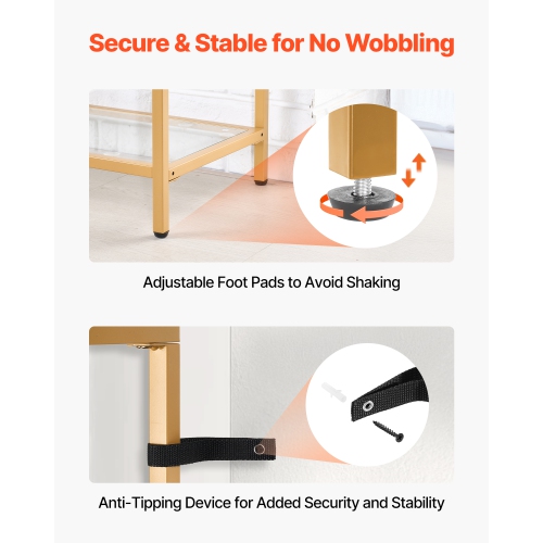 Console en verre à 3 niveaux VEVOR, table d'appoint rectangulaire moderne avec dessus en verre trempé et pattes en fer, bureau en nid d'or avec