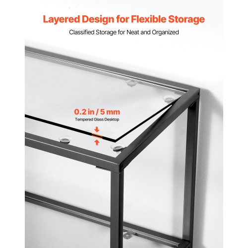 Console en verre à 3 niveaux VEVOR, table d'appoint rectangulaire moderne avec dessus en verre trempé et pattes en fer, bureau en nid d'or avec