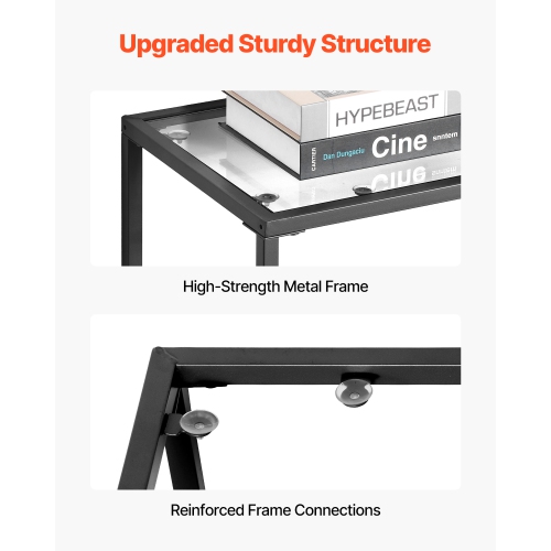 Console en verre à 3 niveaux VEVOR, table d'appoint rectangulaire moderne avec dessus en verre trempé et pattes en fer, bureau en nid d'or avec