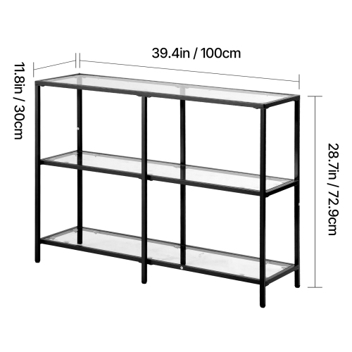 Console en verre à 3 niveaux VEVOR, table d'appoint rectangulaire moderne avec dessus en verre trempé et pattes en fer, bureau en nid d'or avec