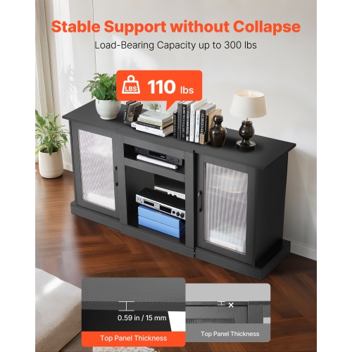 VEVOR TV Stand for TVs up to 65 inch, Modern Entertainment Center with Light Strip, Wooden TV Cabinet Storage with Glass Doors and Adjustable