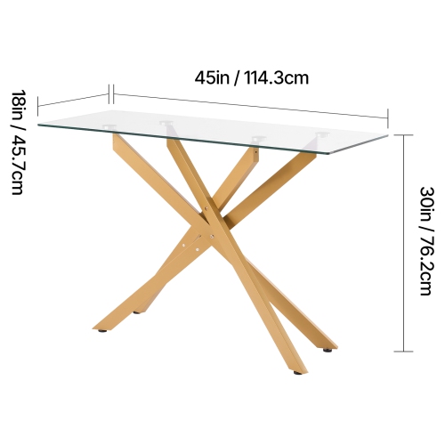 Table basse en verre VEVOR, table d'appoint rectangulaire moderne avec dessus en verre trempé et pattes croisées en fer, bureau géométrique doré avec