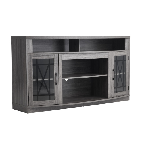 VEVOR TV Stand for TVs up to 65 inch, Farmhouse Entertainment Center with Light Strip, Wooden TV Cabinet Storage with Glass Doors and Adjustable