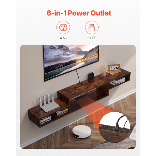 VEVOR 70" Floating TV Stand, Wall Mount Entertainment Center with Power Outlet & Cable Hole, Modern Floating TV Shelf with Storage Cabinet for DVD