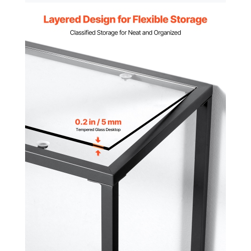 Console en verre à 2 niveaux VEVOR, table d'appoint rectangulaire moderne avec dessus en verre trempé et pattes en fer, bureau en nid d'or avec
