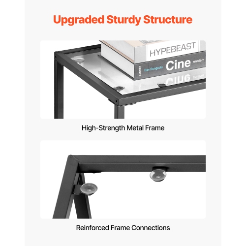 Console en verre à 2 niveaux VEVOR, table d'appoint rectangulaire moderne avec dessus en verre trempé et pattes en fer, bureau en nid d'or avec
