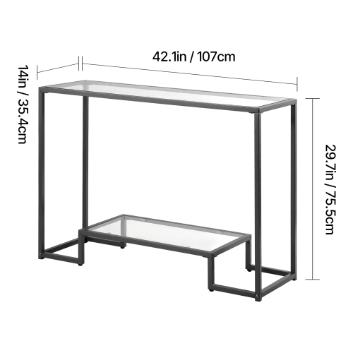 Console en verre à 2 niveaux VEVOR, table d'appoint rectangulaire moderne avec dessus en verre trempé et pattes en fer, bureau en nid d'or avec