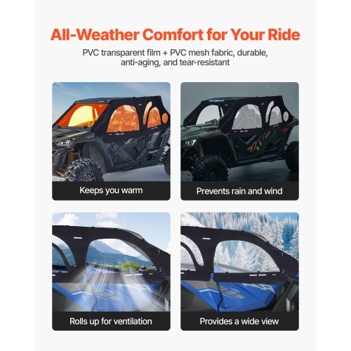 VEVOR Cab Enclosure Upper Doors, Compatible with Polaris RZR PRO 2020-2024/Polaris RZR Turbo2022-2024, Soft Upper Doors, Upgraded Zipper UTV Soft