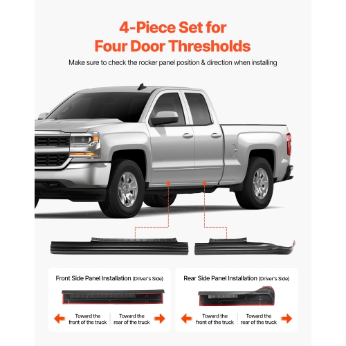 VEVOR 4-Piece Set Rocker Panel Guard, Compatible with 2014-2018 Chevrolet Silverado 1500 Extended Cab, Replacement for 14068 Trail Armor Side Skirts