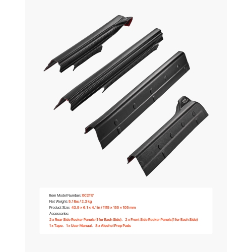 VEVOR 4-Piece Set Rocker Panel Guard, Compatible with 2014-2018 Chevrolet Silverado 1500 Extended Cab, Replacement for 14068 Trail Armor Side Skirts