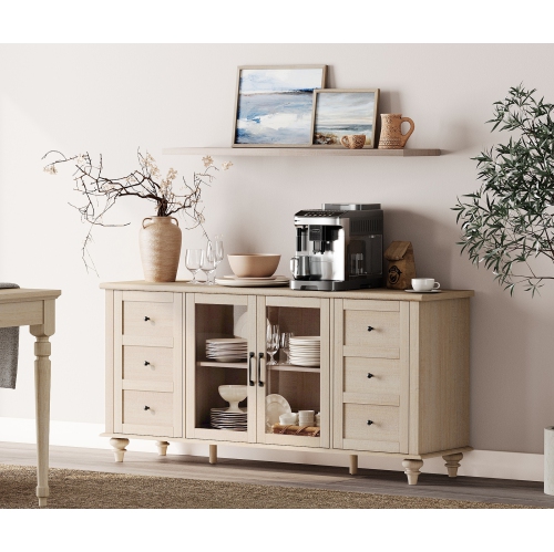 WAMPAT Sideboard Buffet Cabinets with Glass Door, Kitchen Storage Cabinets, Wood Coffee Bar Tables, Accent Sideboard Storage Cabinet Table Dining