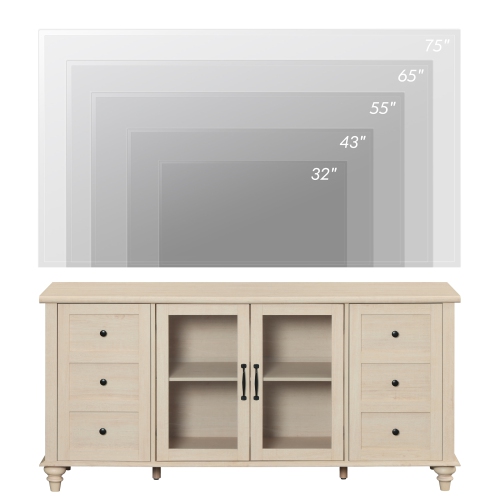 WAMPAT Sideboard Buffet Cabinets with Glass Door, Kitchen Storage Cabinets, Wood Coffee Bar Tables, Accent Sideboard Storage Cabinet Table Dining