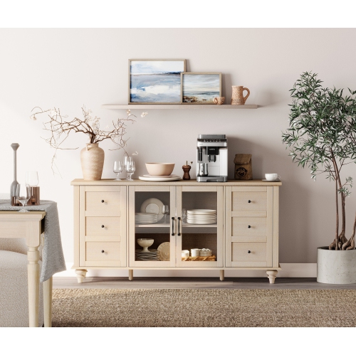 WAMPAT Sideboard Buffet Cabinets with Glass Door, Kitchen Storage Cabinets, Wood Coffee Bar Tables, Accent Sideboard Storage Cabinet Table Dining