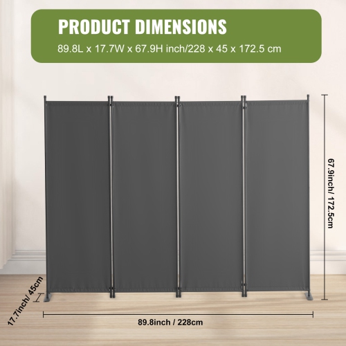VEVOR 4 Panel Room Divider, Room Dividers and Folding Privacy Screens, Fabric Partition Room Dividers for Office, Bedroom, Dining Room, Study,
