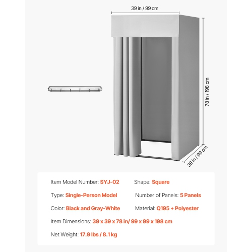 VEVOR 39 x 39 x 78 in Fitting Room, Dressing Room with Thick Polyester Curtains, Privacy Space with Shading Curtain and a Hook, for Boutique,