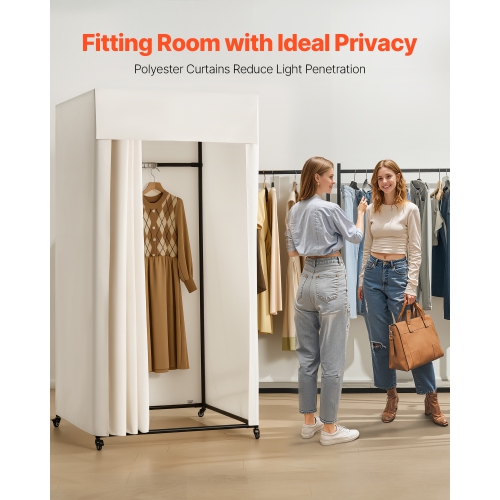 VEVOR 39 x 39 x 81 in Fitting Room, Moveable Dressing Room with Thick Curtains, Privacy Space with Casters and a Sturdy Metal Hook, for Boutique,