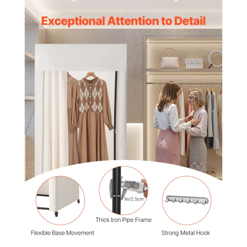 VEVOR 39 x 39 x 81 in Fitting Room, Moveable Dressing Room with Thick Curtains, Privacy Space with Casters and a Sturdy Metal Hook, for Boutique,