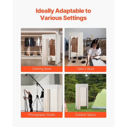 VEVOR 39 x 39 x 81 in Fitting Room, Moveable Dressing Room with Thick Curtains, Privacy Space with Casters and a Sturdy Metal Hook, for Boutique,