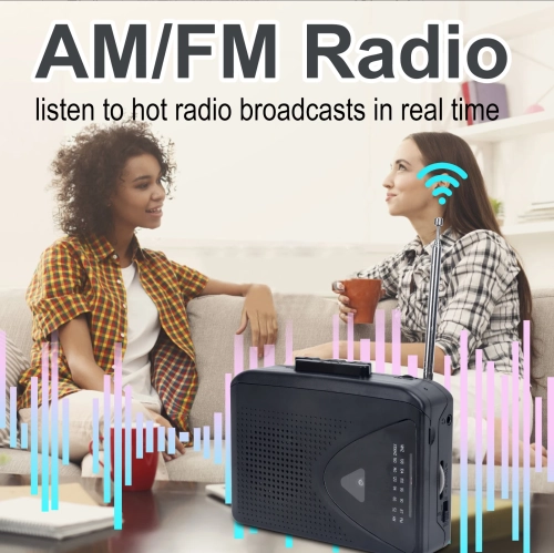 Cassette Tape Player Portable with Headphones - Cassette Recorder - AM/FM Walkman - Built-in Microphone & Speaker - Headphone Jack & Earphones