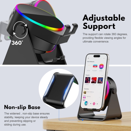 Wireless Induction Speaker, Multi-Functional Bluetooth Speake with Phone Stand & RGB Light, Compatible with iPhone Android iPad, Birthday Gifts