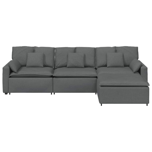 vidaXL Modular Sofa with Footstool and Cushions Dark Grey