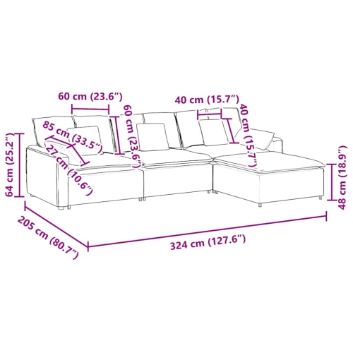 vidaXL Modular Sofa with Footstool and Cushions Dark Grey