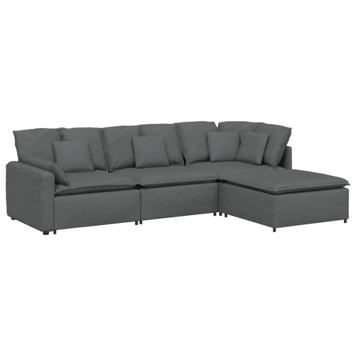 vidaXL Modular Sofa with Footstool&Cushions Fabric Dark Grey